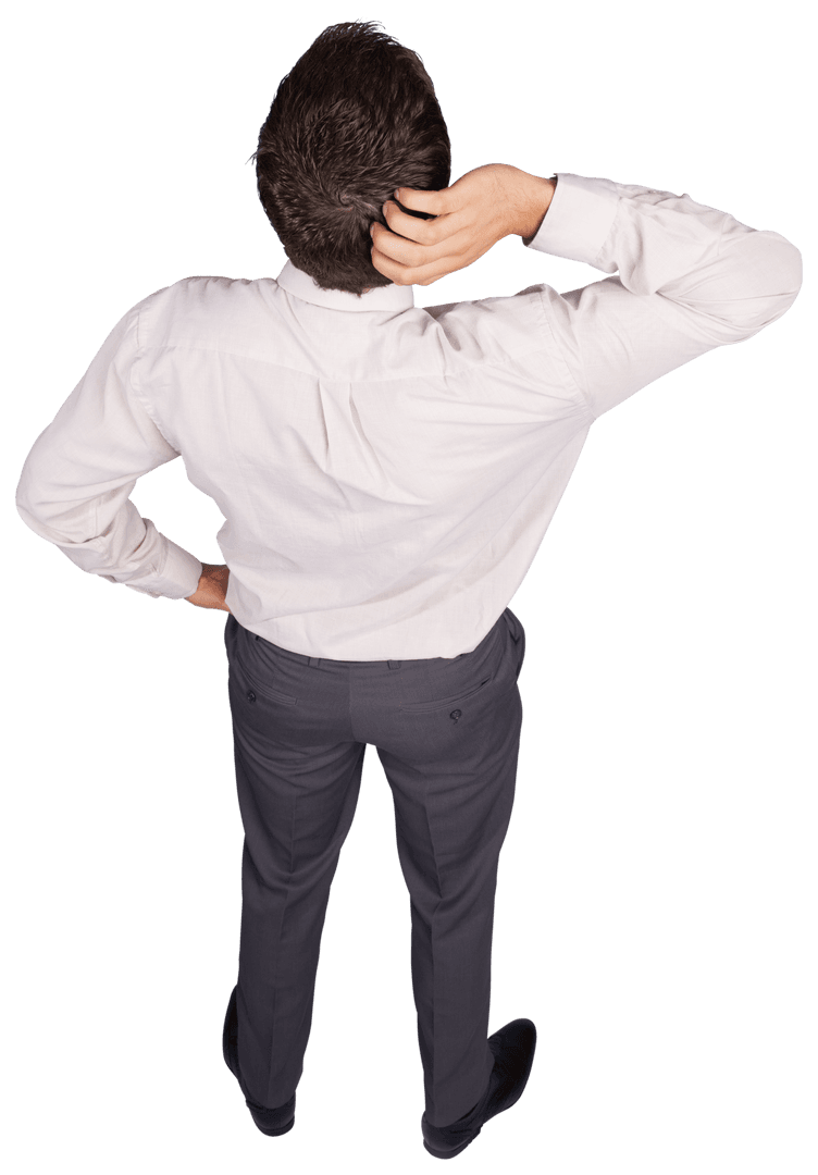 Back View of Businessman Standing on Transparent Background