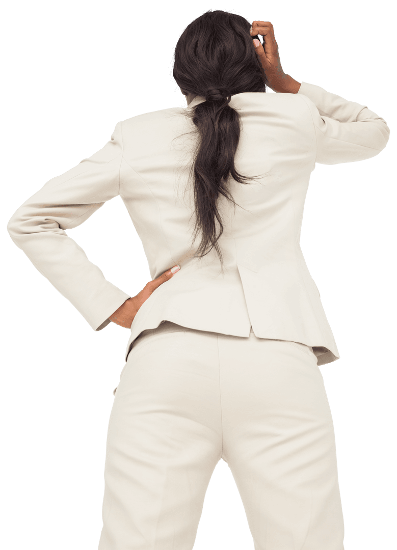 Transparent View of Businesswoman in Thoughtful Pose