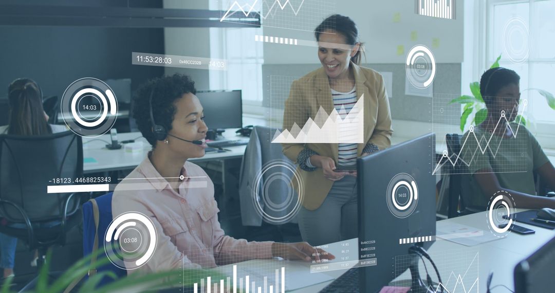 Business People Engaging with Data Graphics in Modern Office