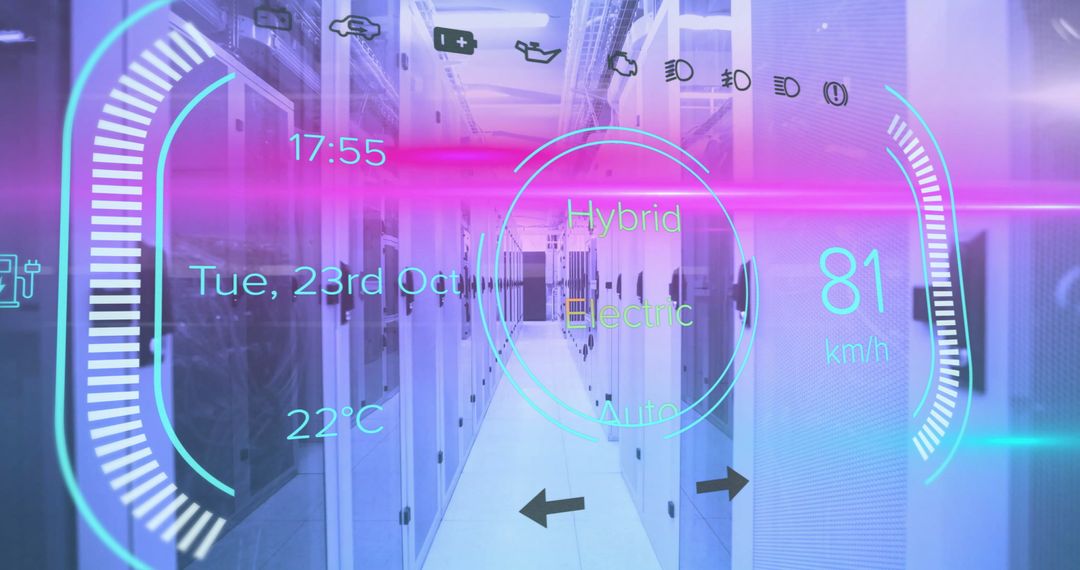 Electric Car Digital Interface Overlaying Data Center