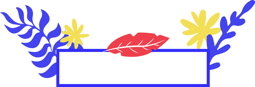 Transparent Flat Floral Banner with Red Leaf and Yellow Flowers