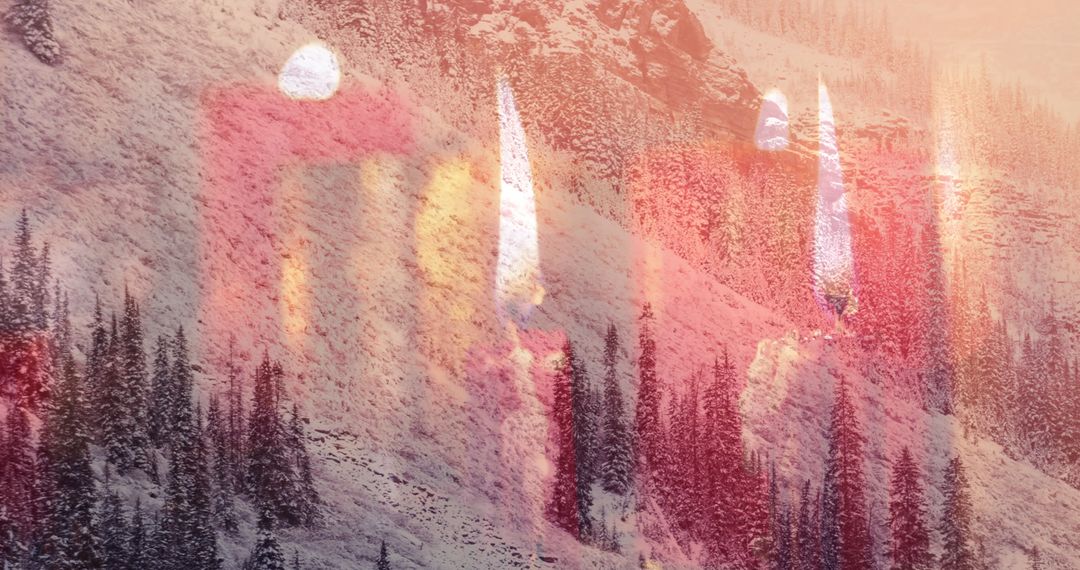 Festive Fairytale Double Exposure with Lit Candles and Snowy Fir Trees