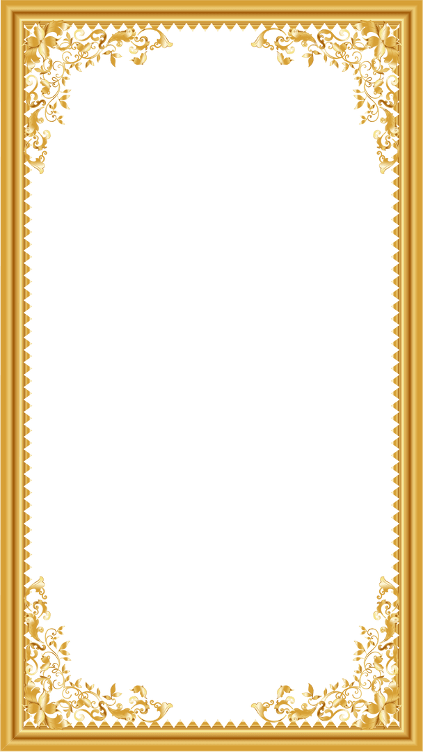 Ornate Gold Frame with Zigzag Border on Transparent Background