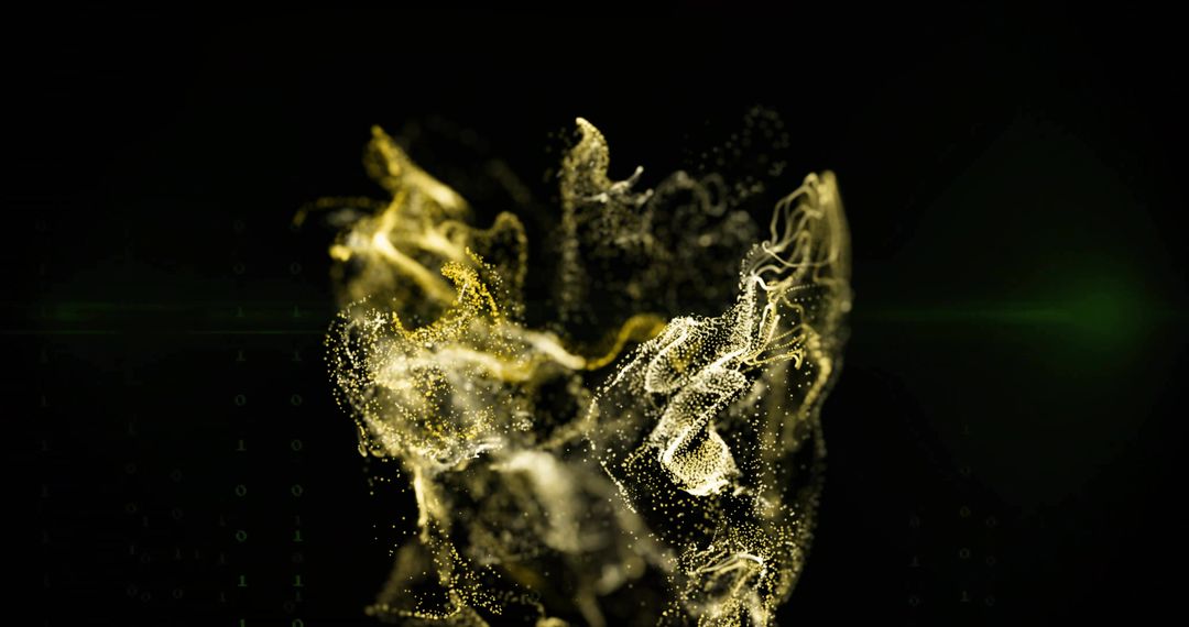 Golden Particles Swirling in Void space, Digital Abstract Art