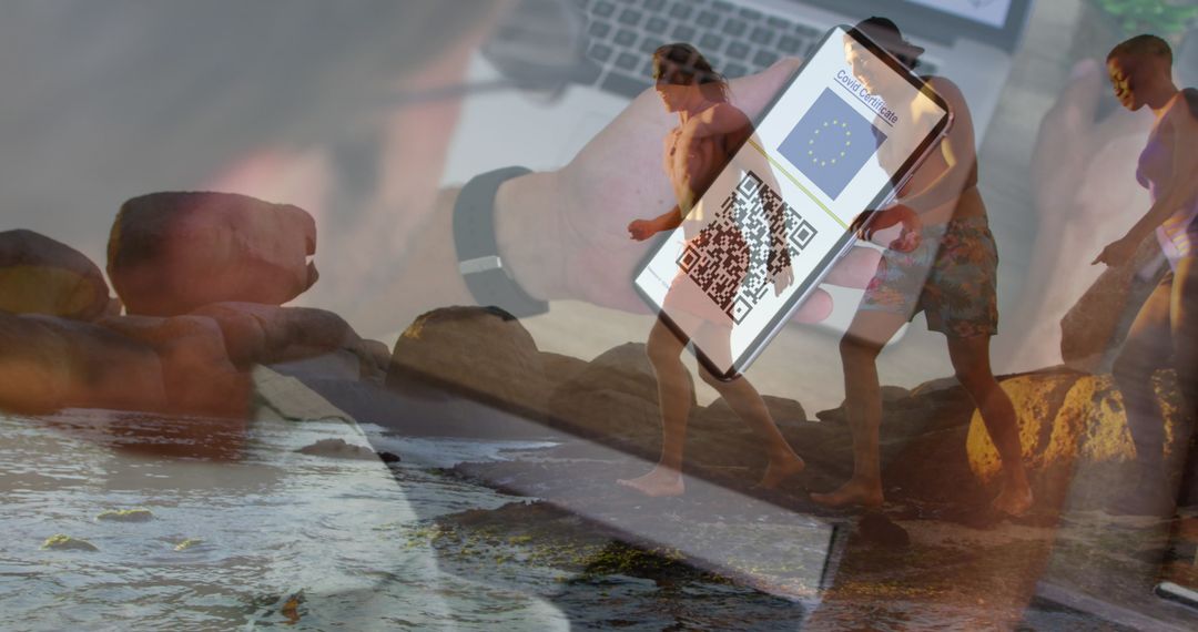 Digital Nomad Lifestyle with QR Code Authentication at Beach