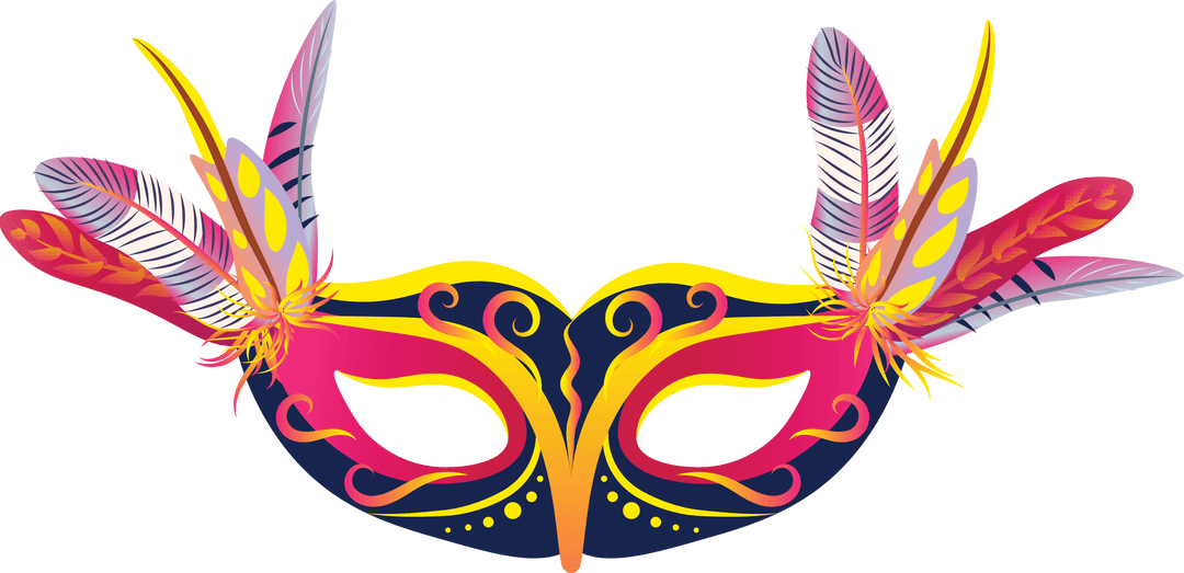 Vibrant Carnival Mask with Decorative Feathers on Transparent Background