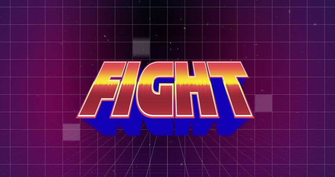 Retro Fight Text with Holographic Arcade Grid Background