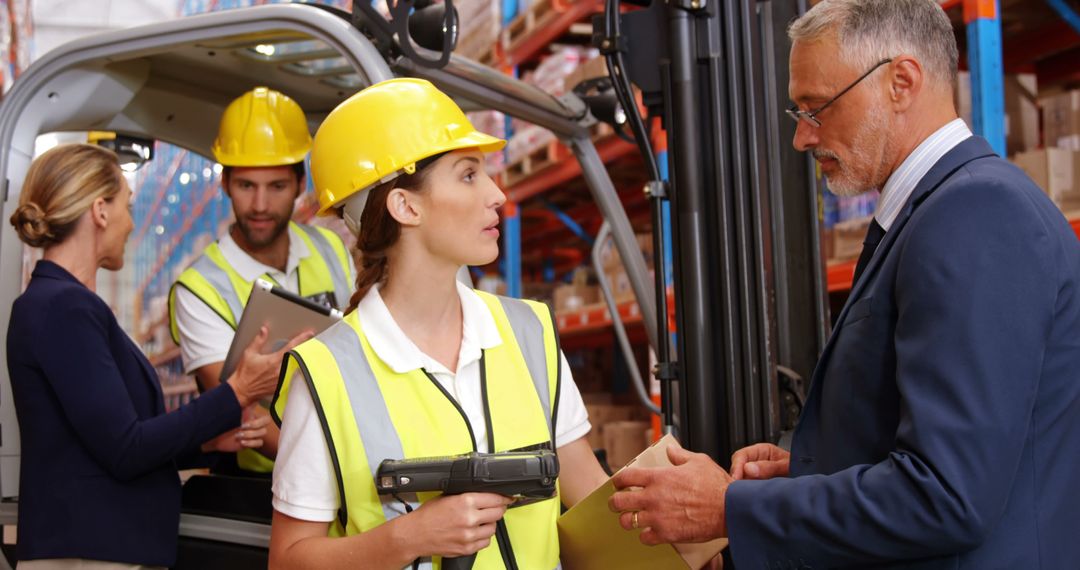 Warehouse Workers and Manager Collaborating On Logistics - Free Images, Stock Photos and Pictures on Pikwizard.com