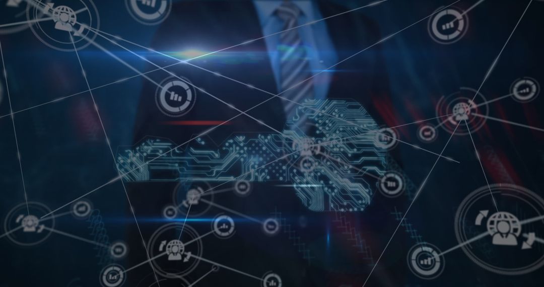 Businessman Navigating Digital Network Interface Technology