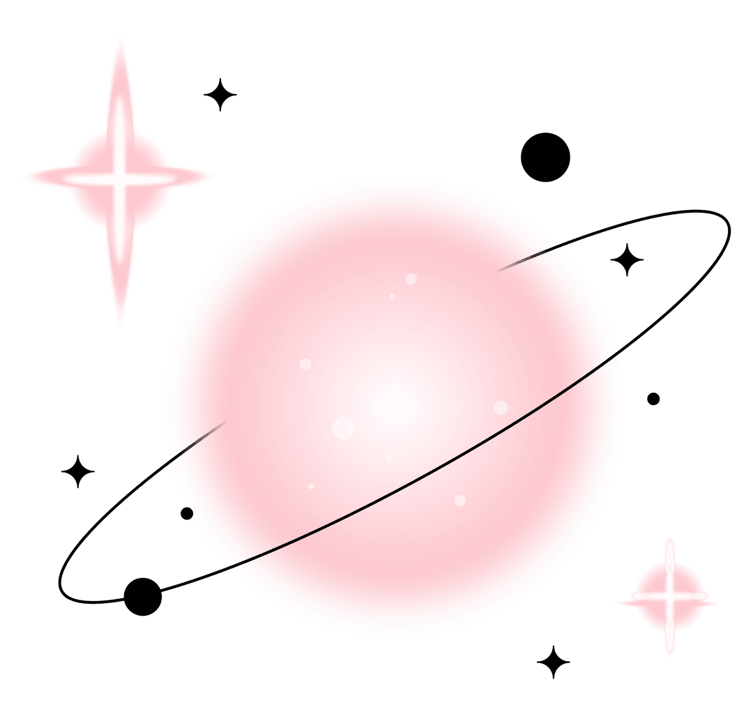 Transparent Pink Planet with Black Ring and Sparkles