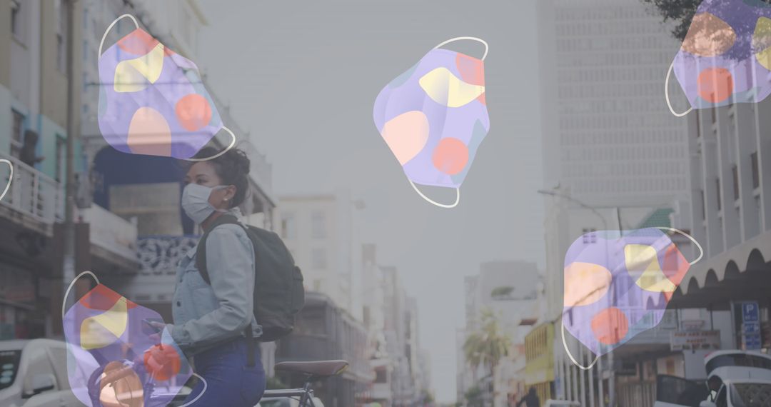 Urban Commuter Amidst Pulsating Masks in City Street