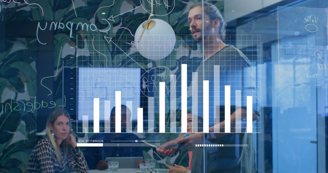 Financial Team Analyzing Data in Modern Office with Interactive Graph