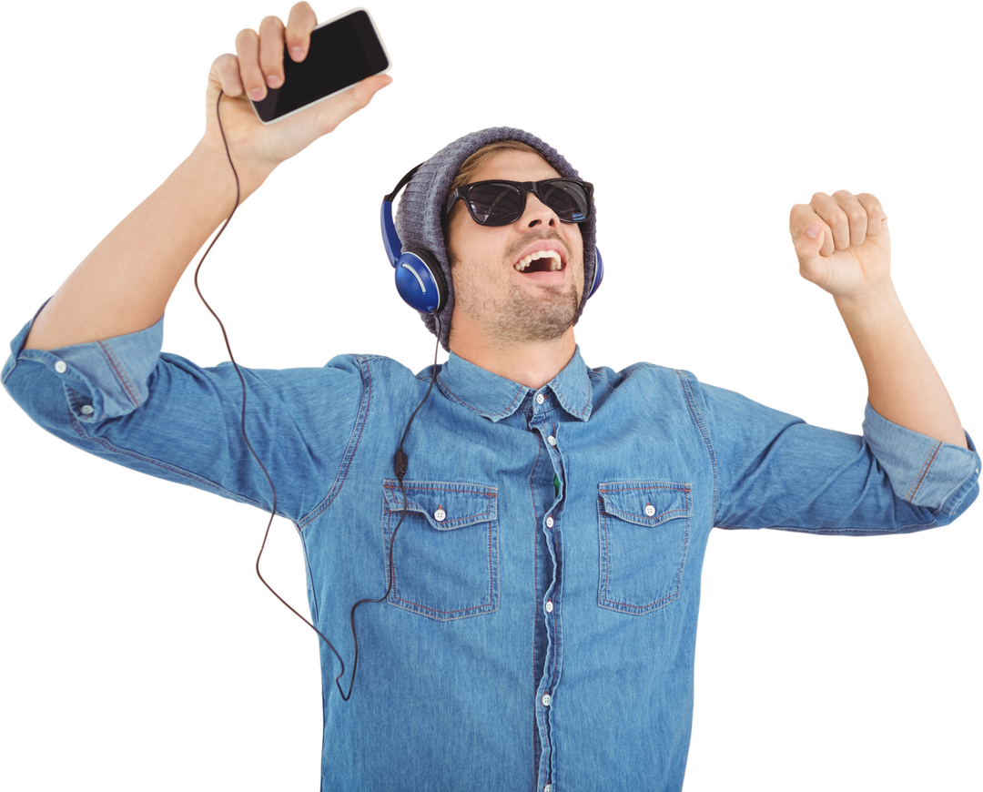 Transparent Hipster Enjoying Music with Headphones and Sunglasses - Download Free Stock Images Pikwizard.com