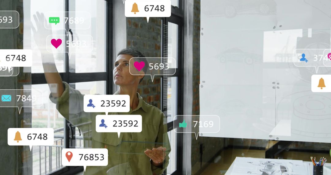 Businesswoman Interacts with Virtual Social Media Interface