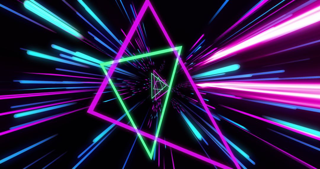 Futuristic Neon Triangles with Radiant Light Trails