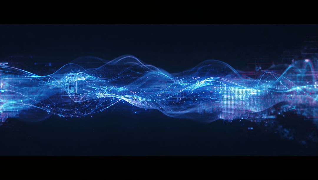 Glowing Blue Digital Waveform with Futuristic Data Nodes