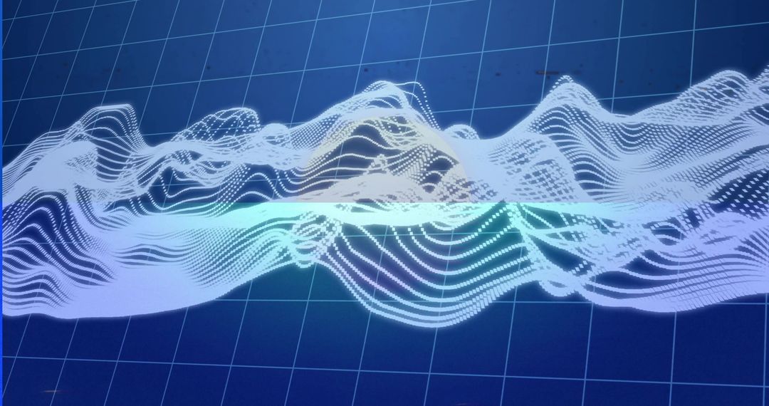 Abstract Futuristic Digital Mesh Waveform on Blue Grid