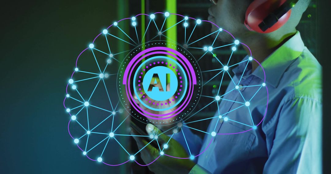 AI Brain Network Visualization in Server Room