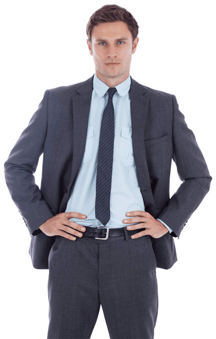 Transparent Young Businessman in Formal Suit With Determined Expression