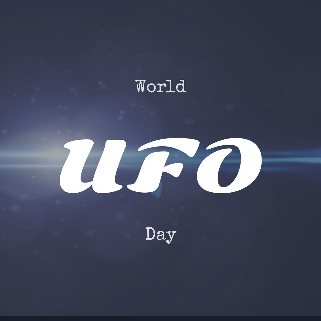 World UFO Day Text Over Blue Galactic Background