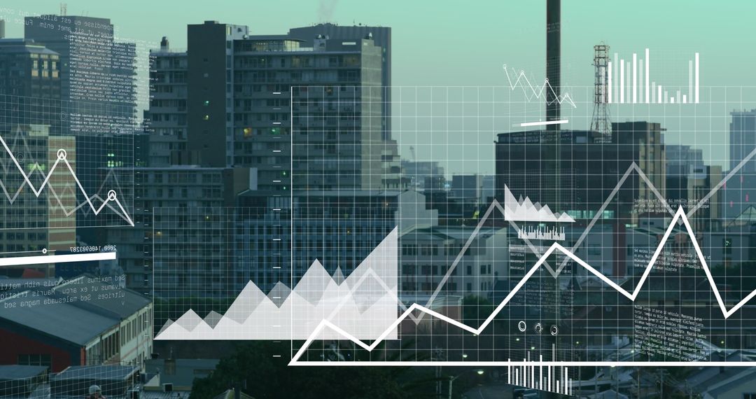 Digital Data Overlays on Modern Urban Cityscape