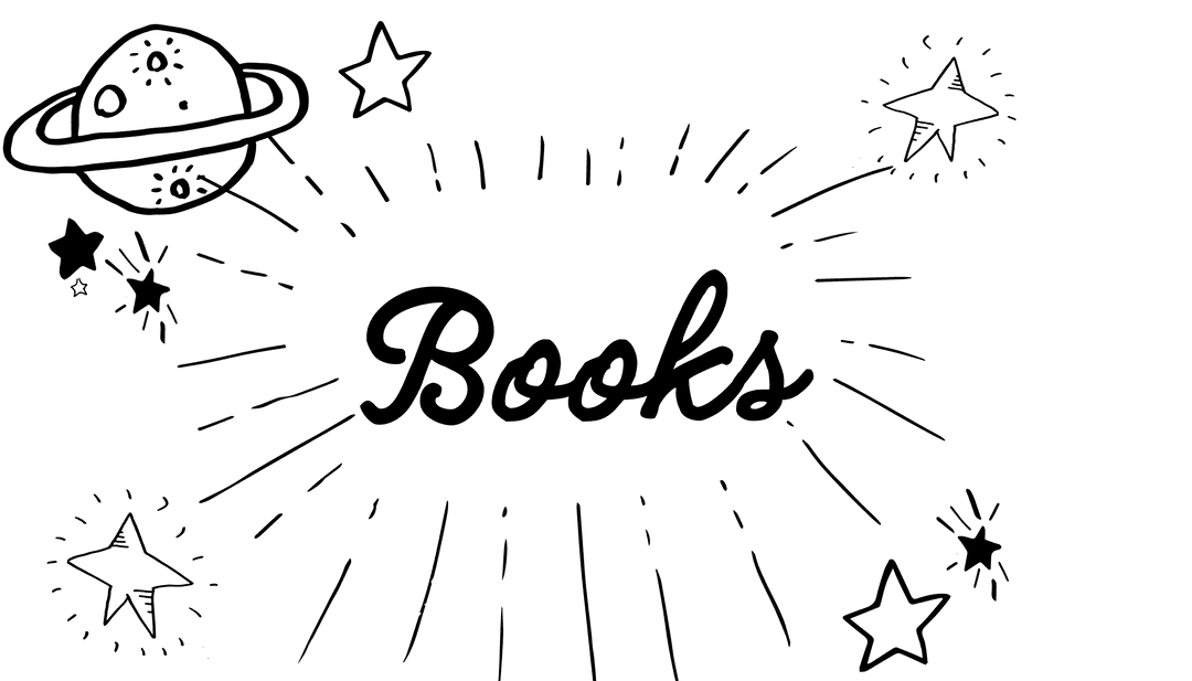 Transparent Books Text with Space Stars on Clear Background