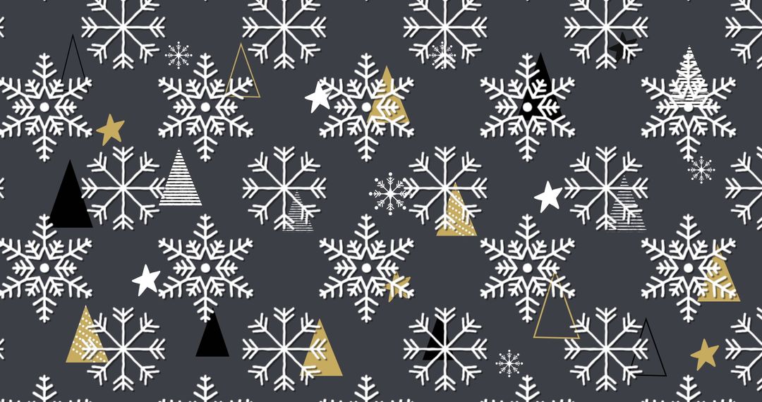 Snowflakes and Christmas Trees Pattern on Grey Background
