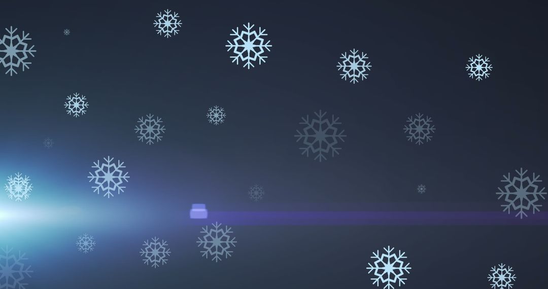 Snowflakes Floating in Blue Winter Sky with Light Flare
