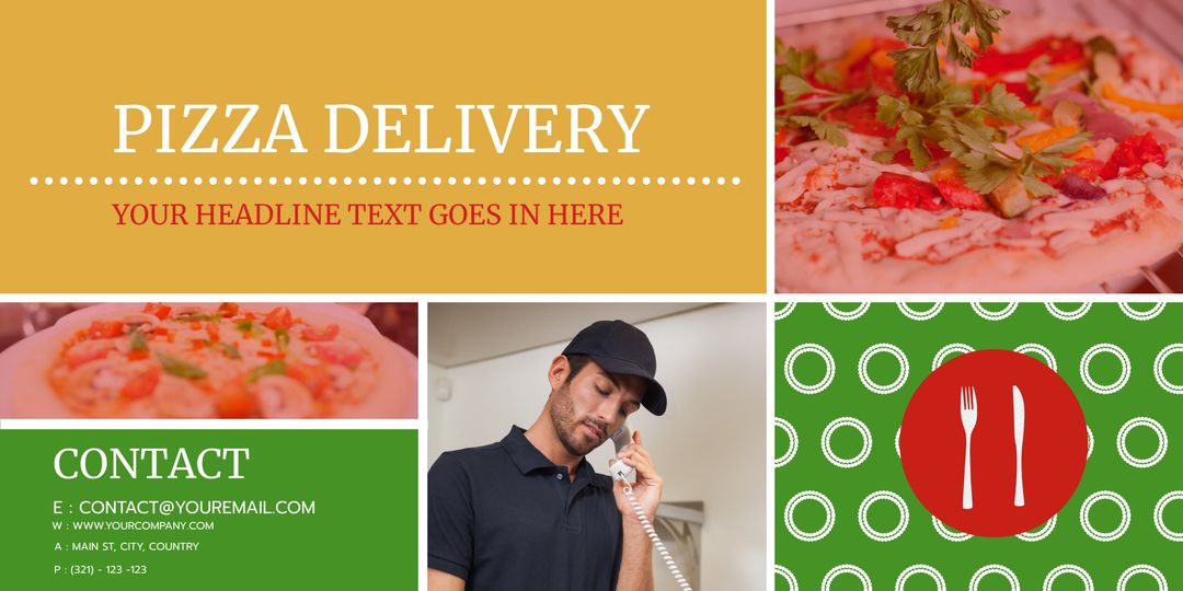 Delicious Pizza Delivery Service with Contact Details - Download Free Stock Templates Pikwizard.com