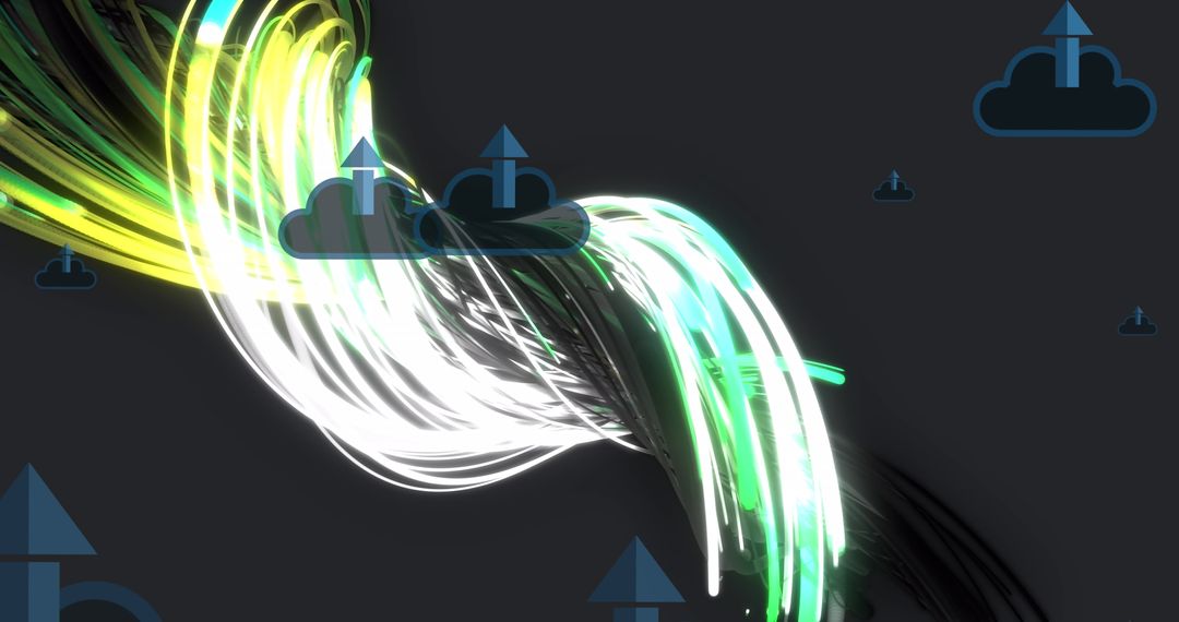 Abstract Multicolored Light Trails with Cloud Upload Icons