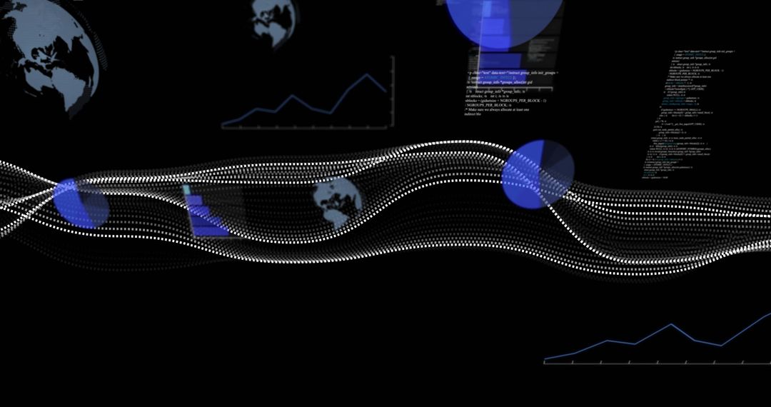 Digital Waveforms and Globe Icons on Futuristic Interface