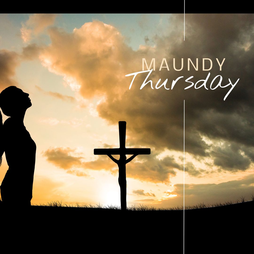 Maundy Thursday Woman Silhouette by Crucifix Against Dramatic Sky - Download Free Stock Templates Pikwizard.com