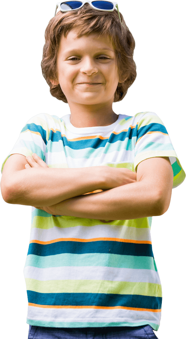 Transparent Portrait Smiling Boy Arms Crossed Confident