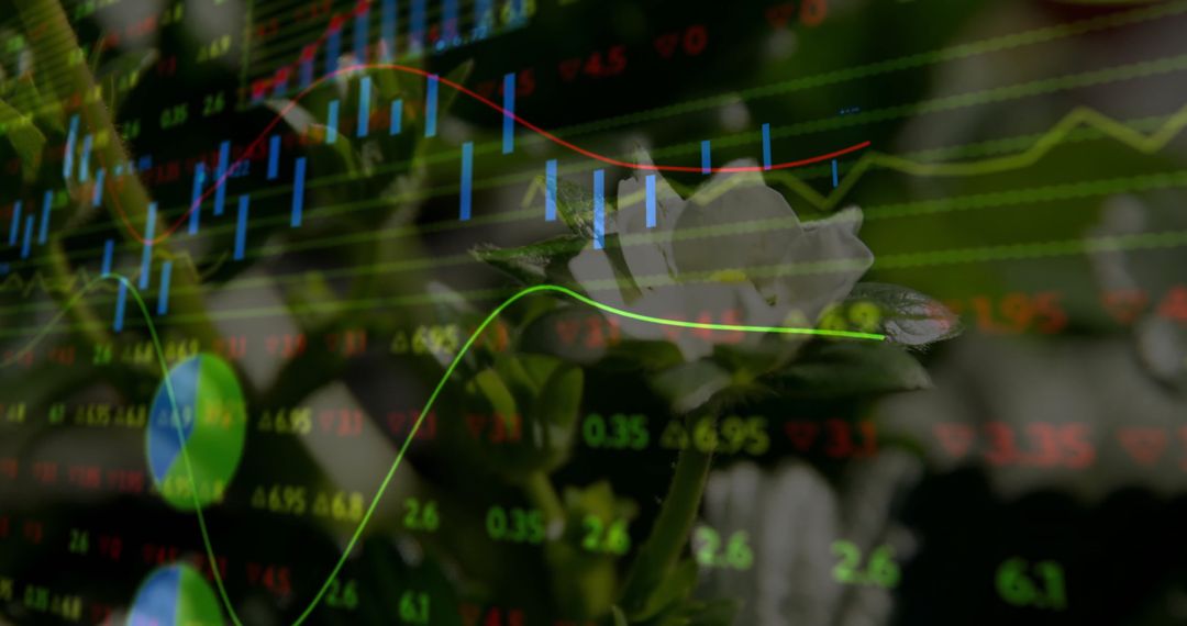 Financial Data Overlaid on Flowers Symbolizing Growth