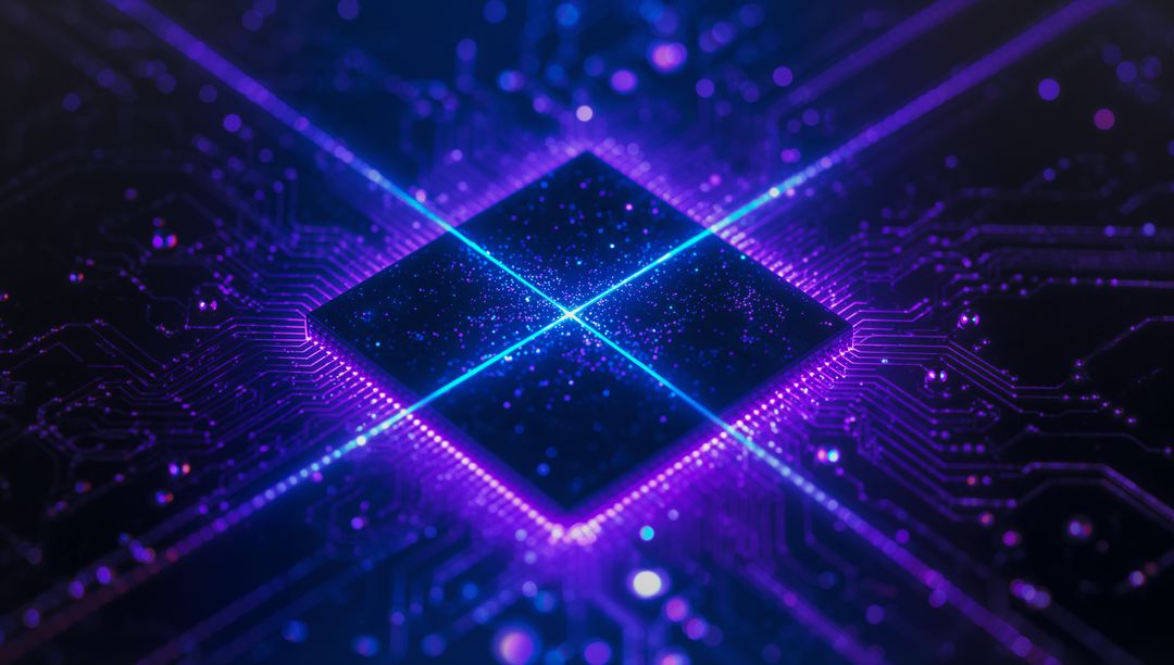 Futuristic Glowing Microchip on Electronic Circuit Board