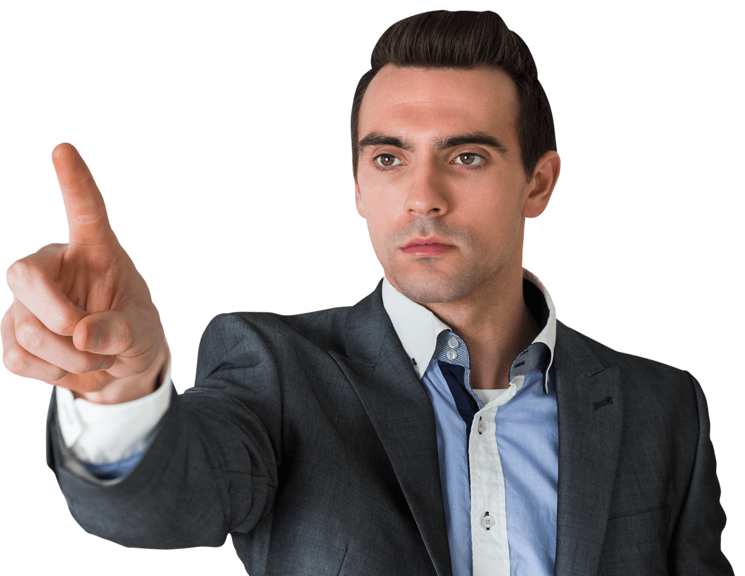 Young Businessman Pointing with Transparent Background