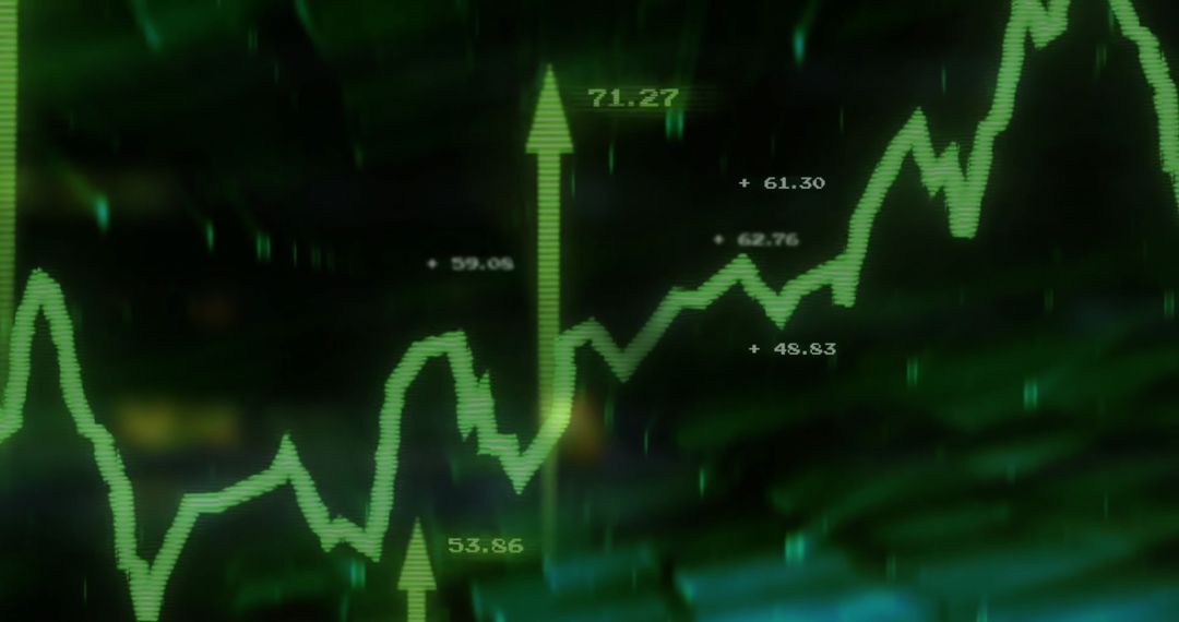Dynamic Stock Market Graph with Green Arrows and Numbers