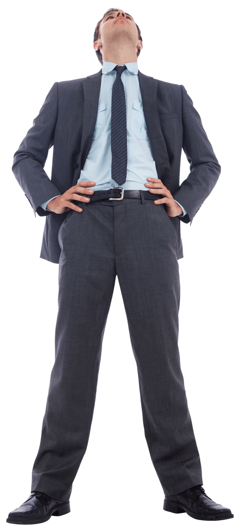 Transparent Confident Businessman Standing with Hands on Hips