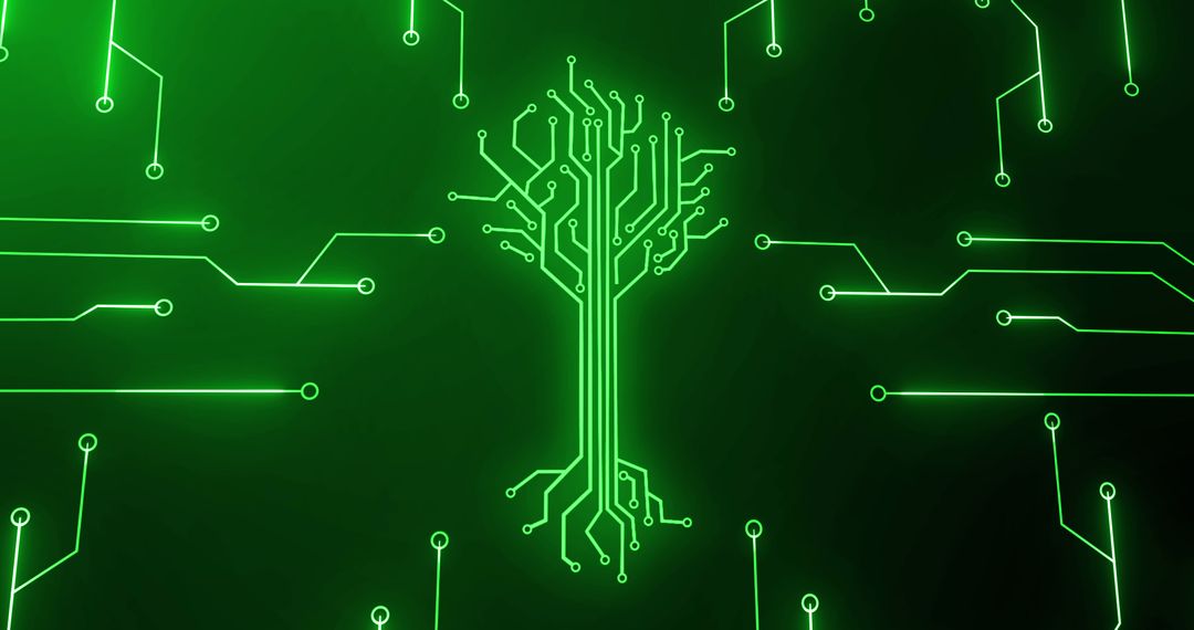 Digital Circuit Tree on Vibrant Green Background