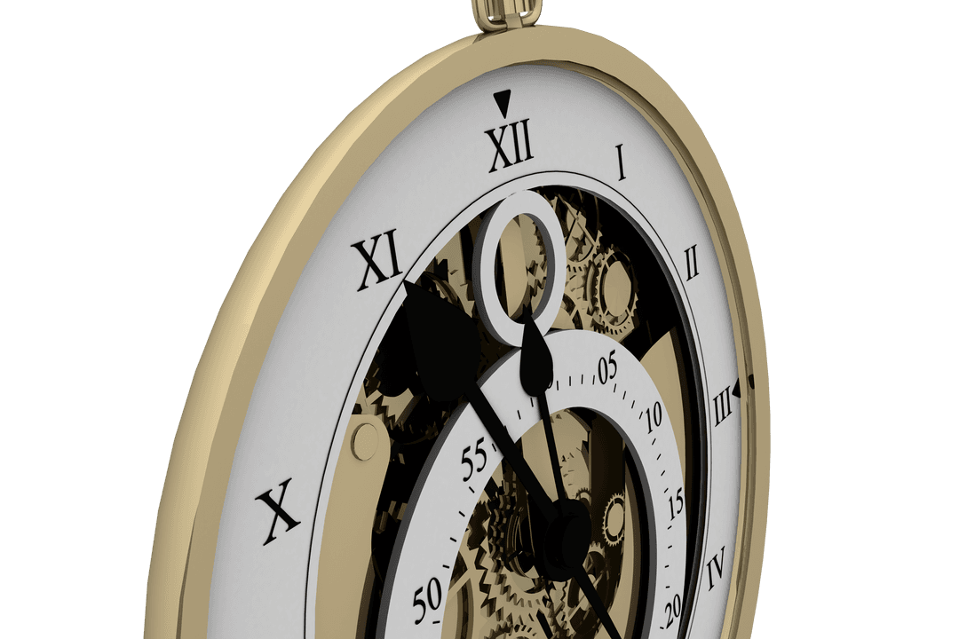 Transparent Vintage Pocket Watch Close-Up with Roman Numerals