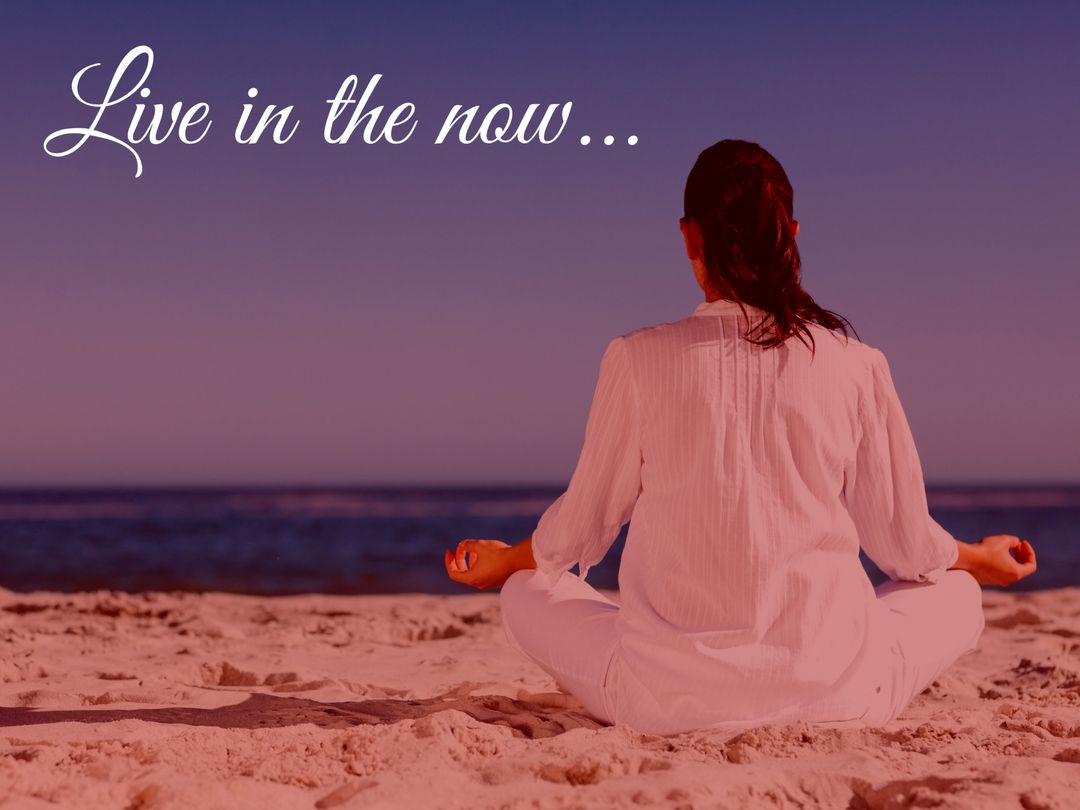 Woman Meditating on Beach at Dusk Promoting Mindfulness