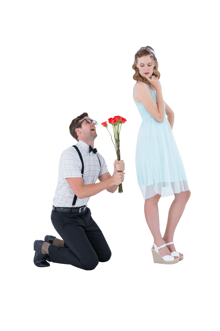 Romantic Gesture with Flower Bouquet on Transparent Background