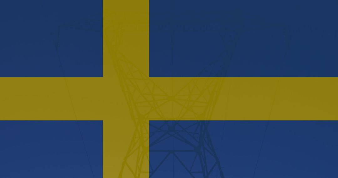 Sweden Flag Overlay on Electricity Pylon with Political Significance - Free Images, Stock Photos and Pictures on Pikwizard.com