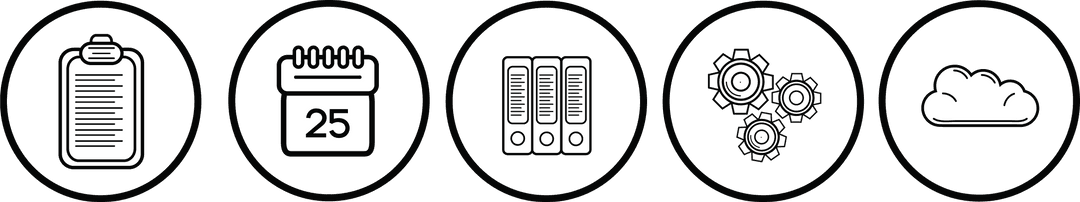 Transparent icons illustrating communication and organization concepts