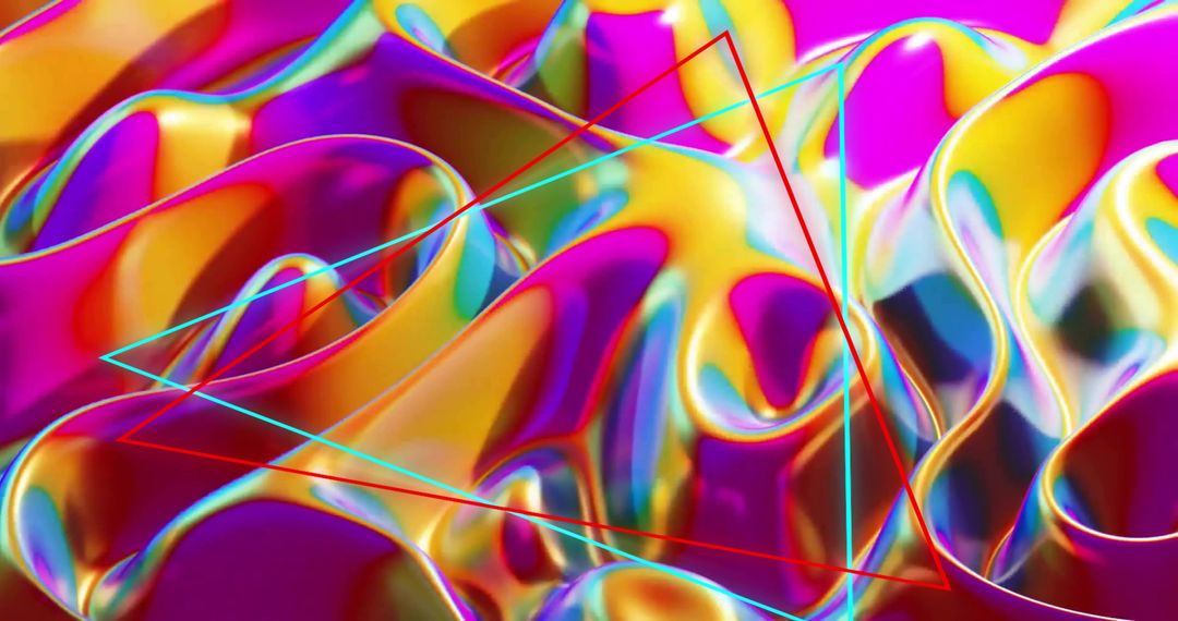 Iridescent Folded Metallic Surface with Neon Triangles Glossy Abstract CGI Background