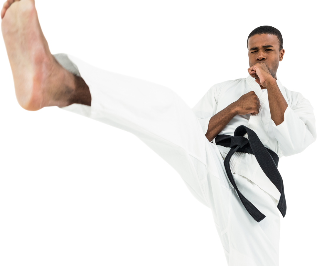 Martial Artist Demonstrating High Karate Kick Transparent Background - Download Free Stock Images Pikwizard.com