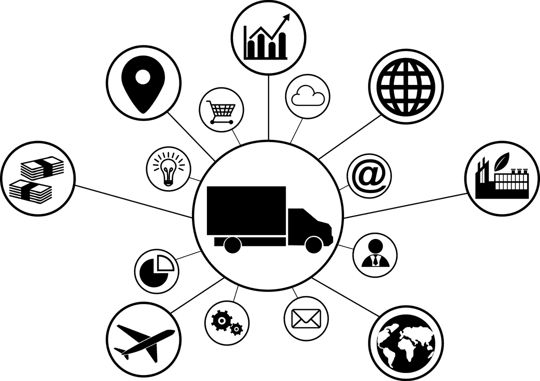 Digital Network of Business Icons on Transparent Background