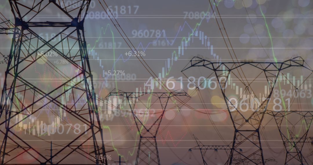 Financial Data Overlaying Electrical Power Lines and Sky