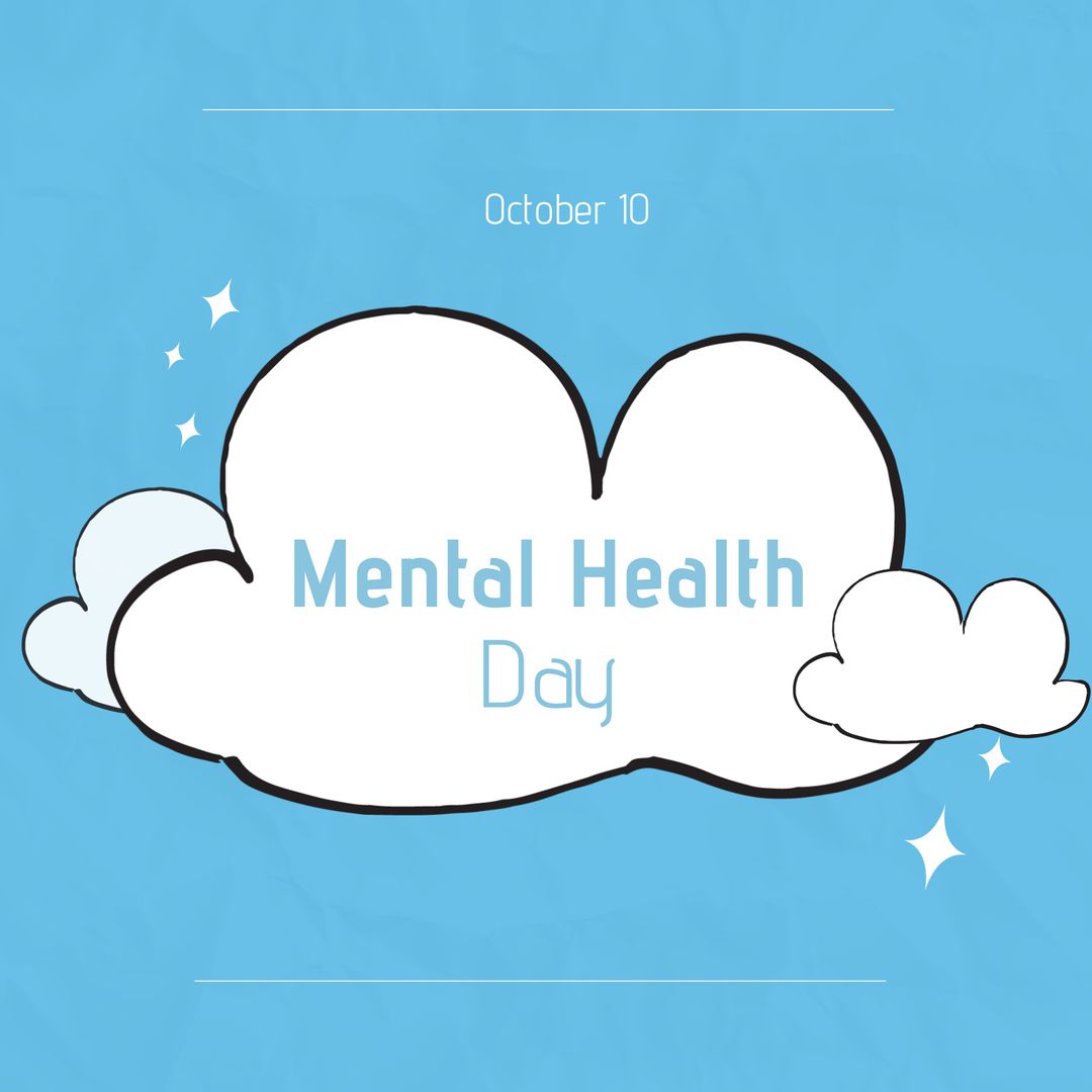 Mental Health Day Concept with Cloud Design on Blue Background