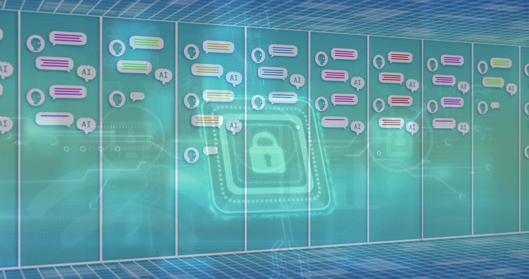 Digital Chat Interface with Security Padlock Encryption Overlay